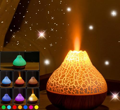 mobigon Wood Cool Mist Ultrasonic Humidifier for Room Moisture, Aroma Diffuser for Home, 300ml Essential Oil Diffuser with 7 Colorful Night Light, Auto Shut-Off, Home, Office, car (E.Dark Brown)