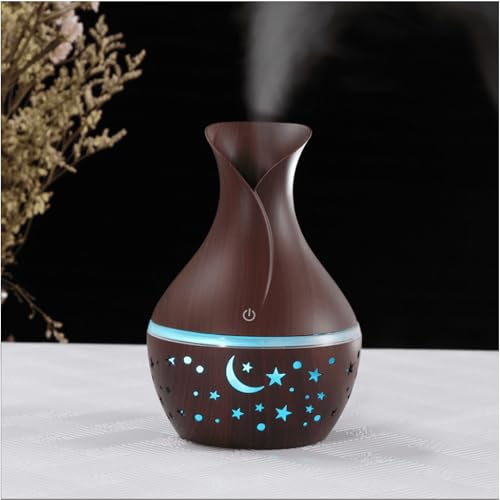 mobigon Wood Cool Mist Ultrasonic Humidifier for Room Moisture, Aroma Diffuser for Home, 200ml Essential Oil Diffuser with 7 Colorful Night Light, Auto Shut-Off, Home, Office, car (H.Dark Brown)